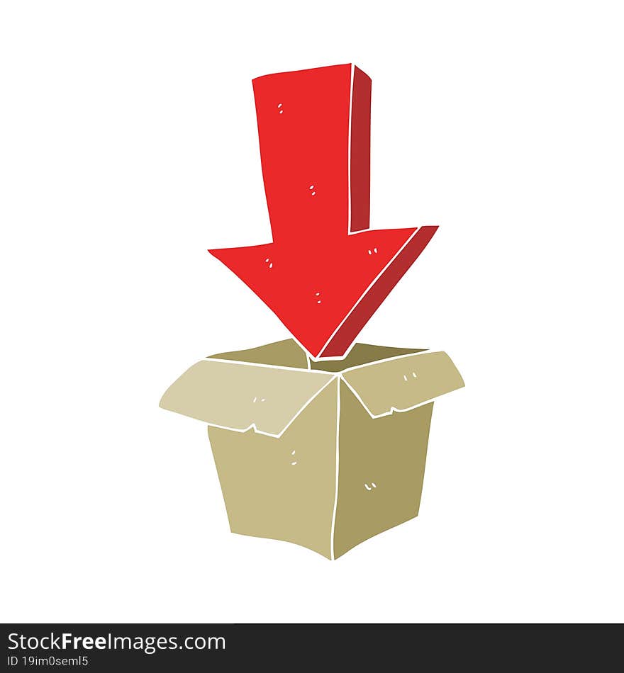 flat color illustration of a cartoon empty box with arrow