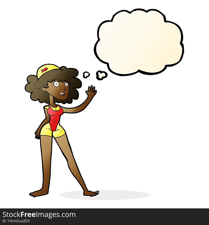 Cartoon Swimmer Woman With Thought Bubble