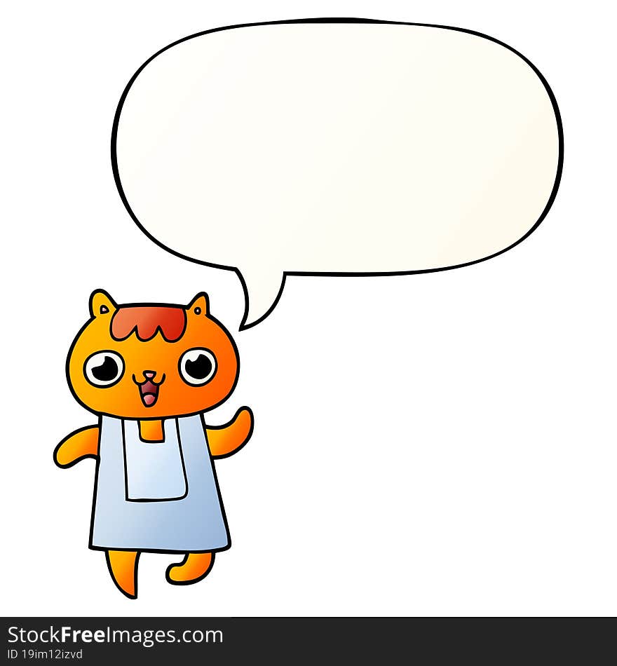 cartoon cat and speech bubble in smooth gradient style