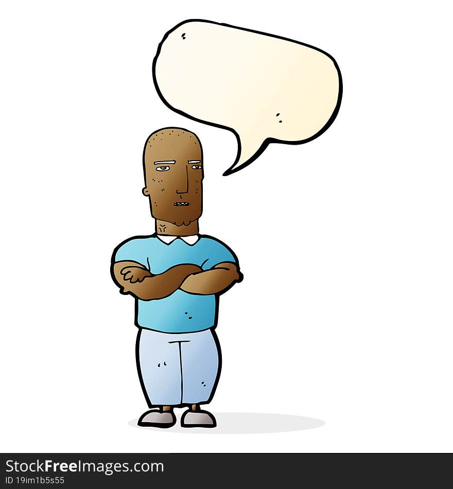 cartoon annoyed bald man with speech bubble