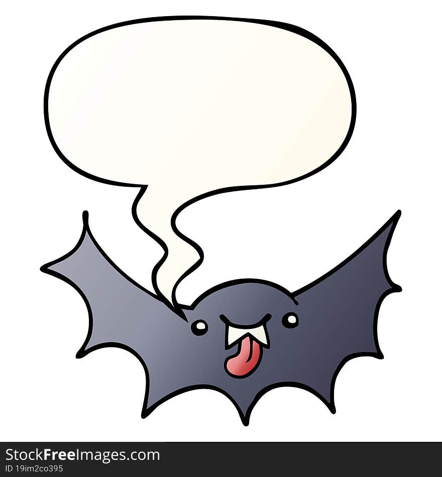 cartoon vampire bat and speech bubble in smooth gradient style