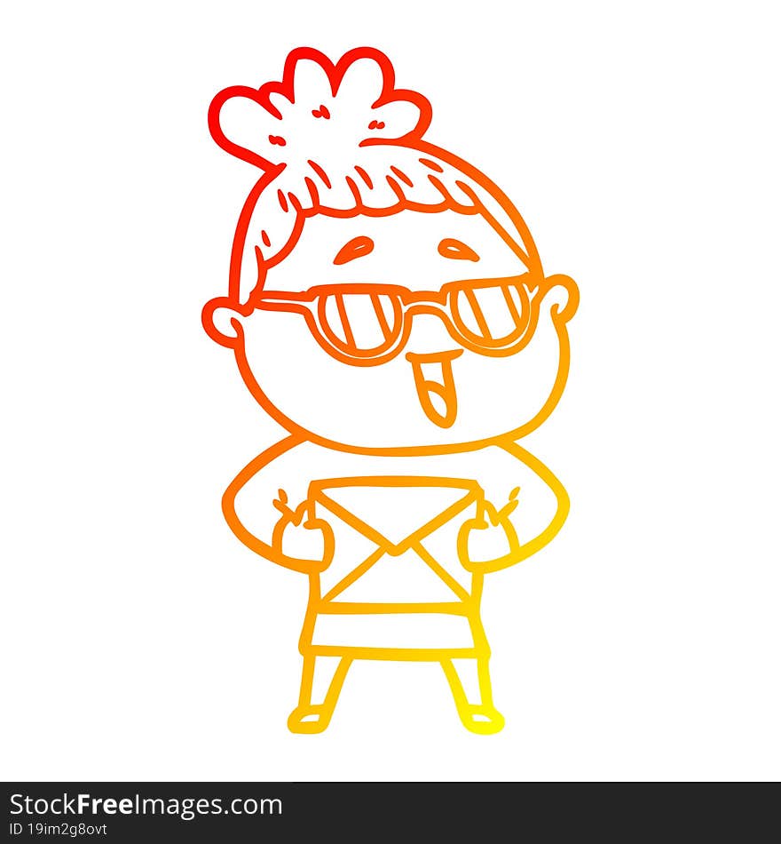 warm gradient line drawing cartoon happy woman wearing spectacles