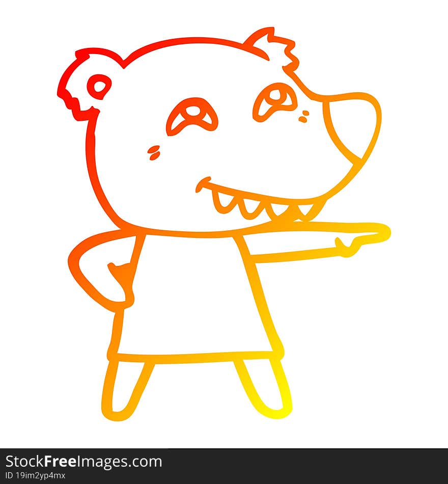 warm gradient line drawing cartoon pointing bear girl showing teeth