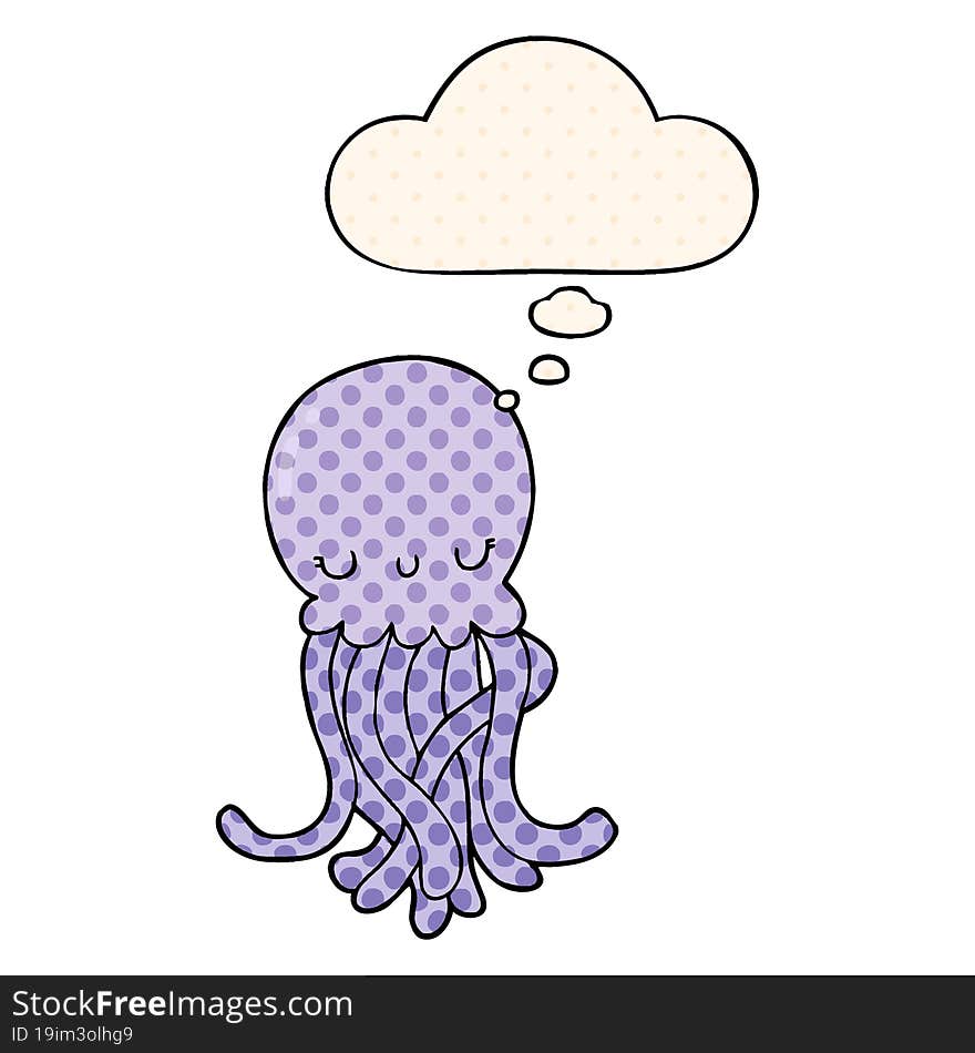 cute cartoon jellyfish and thought bubble in comic book style