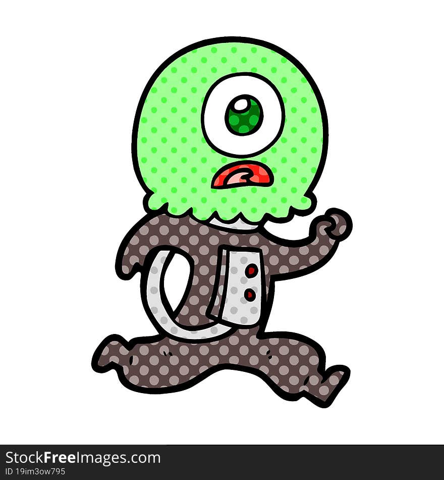 cartoon cyclops alien spaceman running. cartoon cyclops alien spaceman running