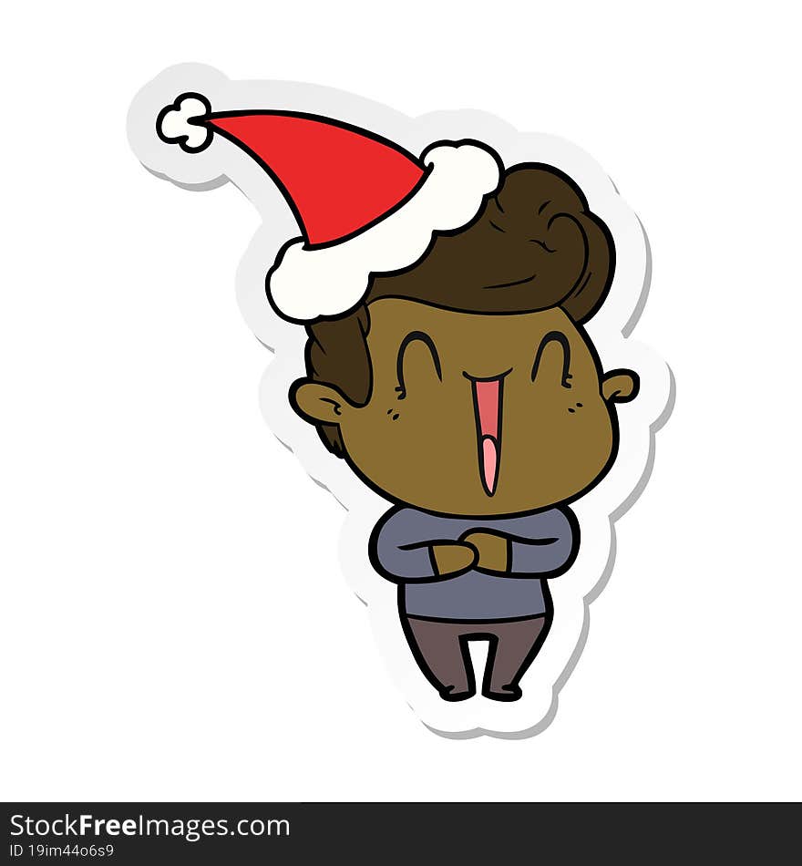 Excited Man Sticker Cartoon Of A Wearing Santa Hat