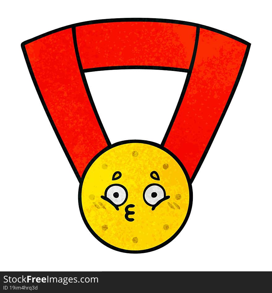 retro grunge texture cartoon of a gold medal