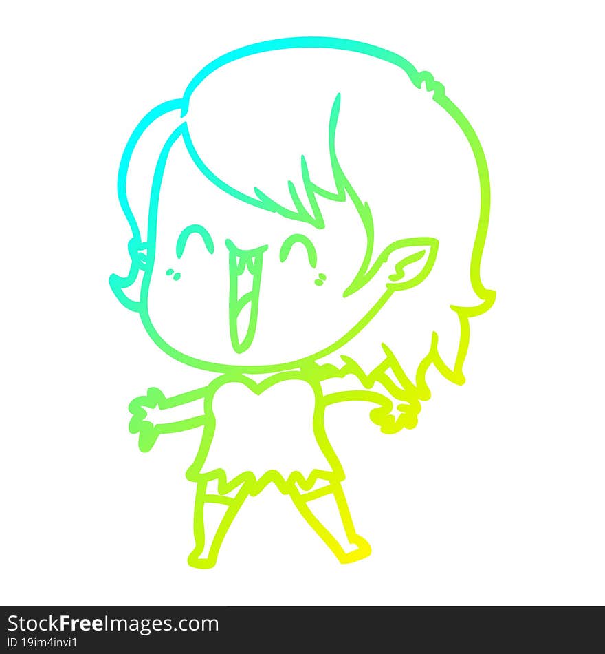 cold gradient line drawing cute cartoon happy vampire girl