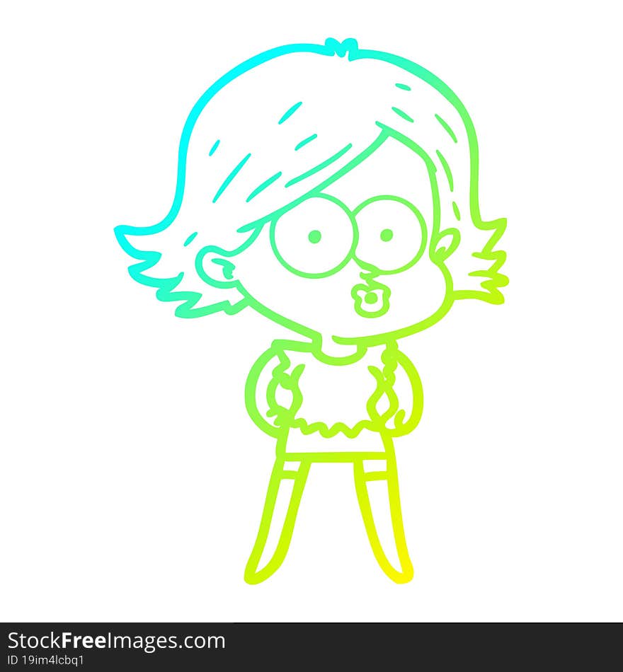 cold gradient line drawing of a cartoon girl pouting