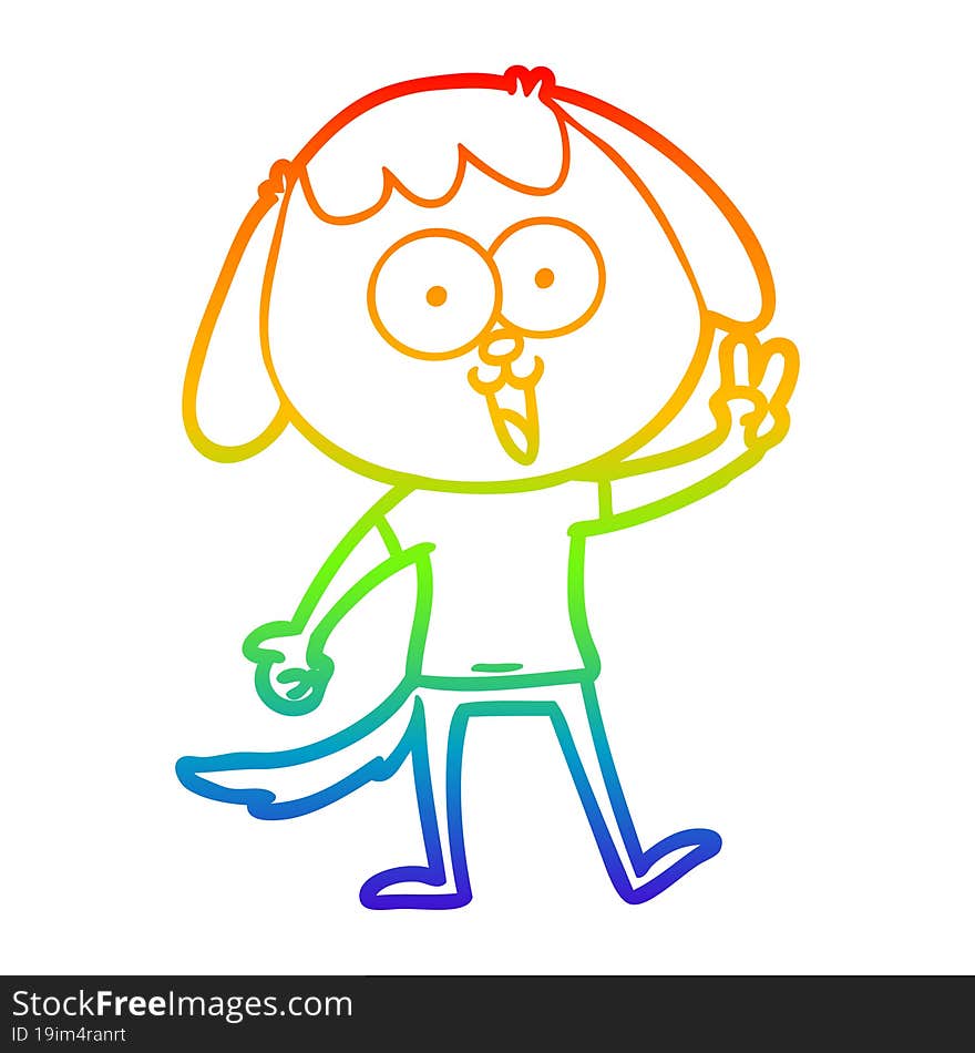 Rainbow Gradient Line Drawing Cute Cartoon Dog