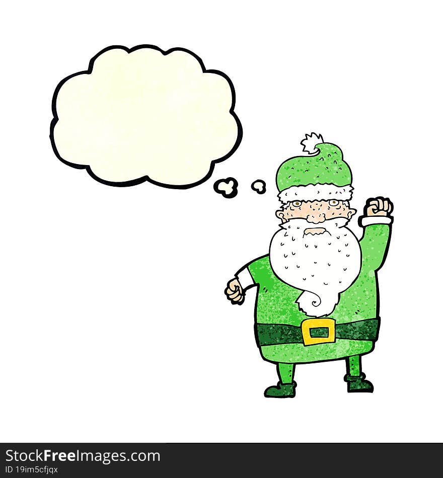 cartoon angry santa claus with thought bubble