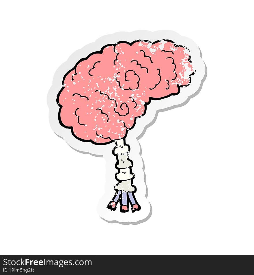 retro distressed sticker of a cartoon brain