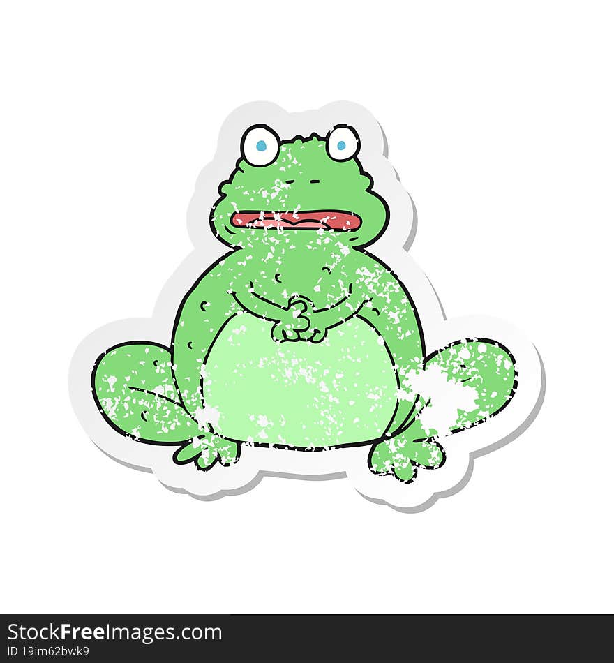 retro distressed sticker of a cartoon frog