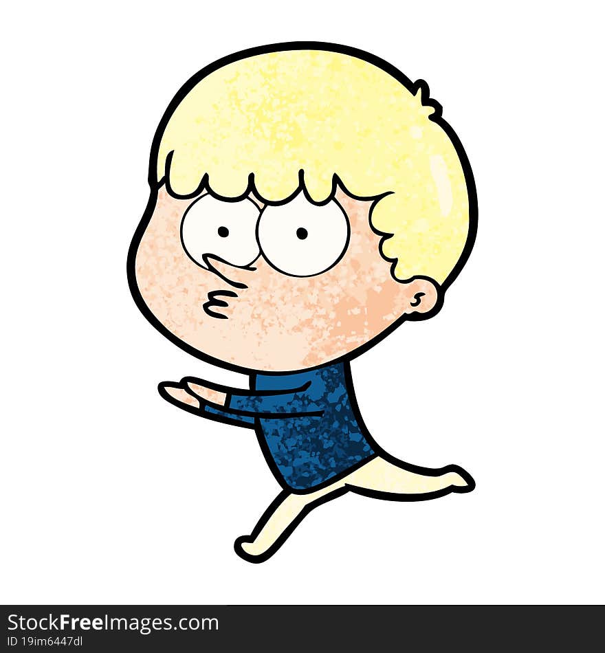 cartoon curious boy running. cartoon curious boy running