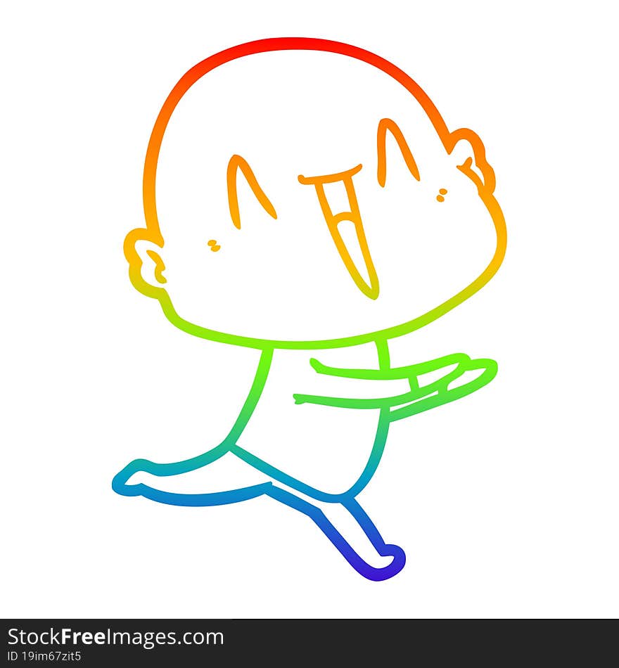 rainbow gradient line drawing of a happy cartoon bald man