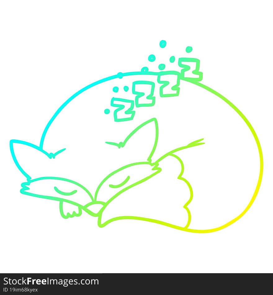 cold gradient line drawing cartoon sleeping fox