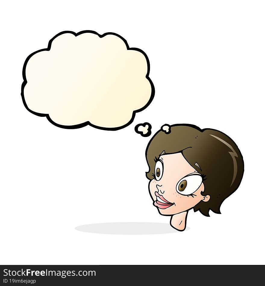 cartoon pretty female face with thought bubble