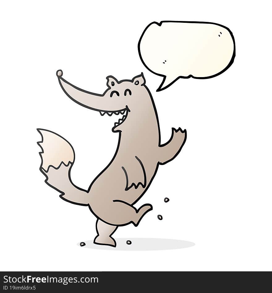 freehand drawn speech bubble cartoon happy wolf dancing