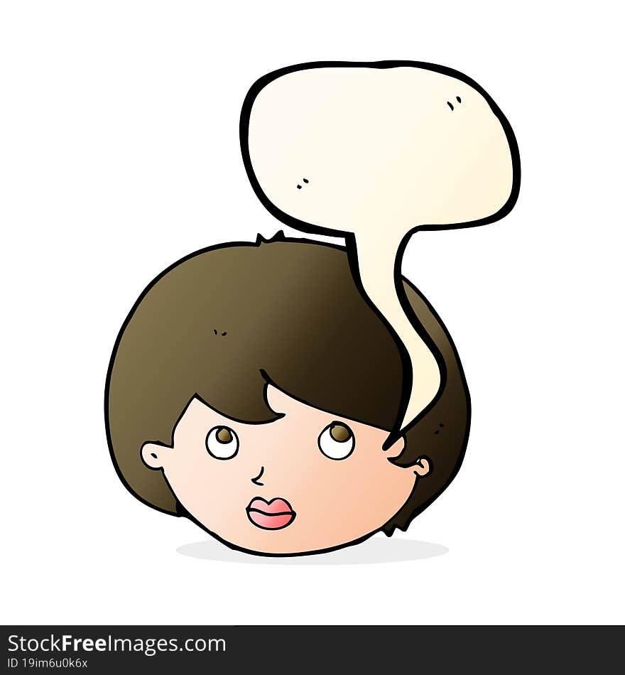 Cartoon Female Face Looking Upwards With Speech Bubble