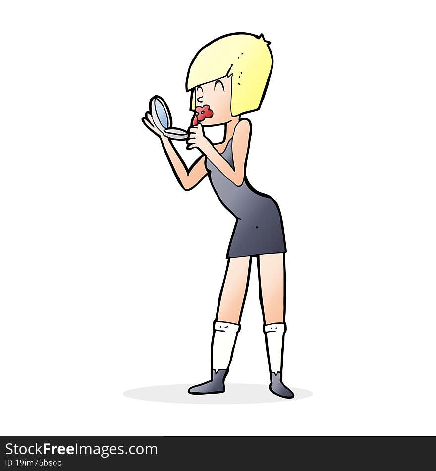 cartoon woman applying lipstick