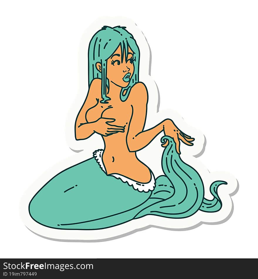 tattoo sticker of a surprised mermaid