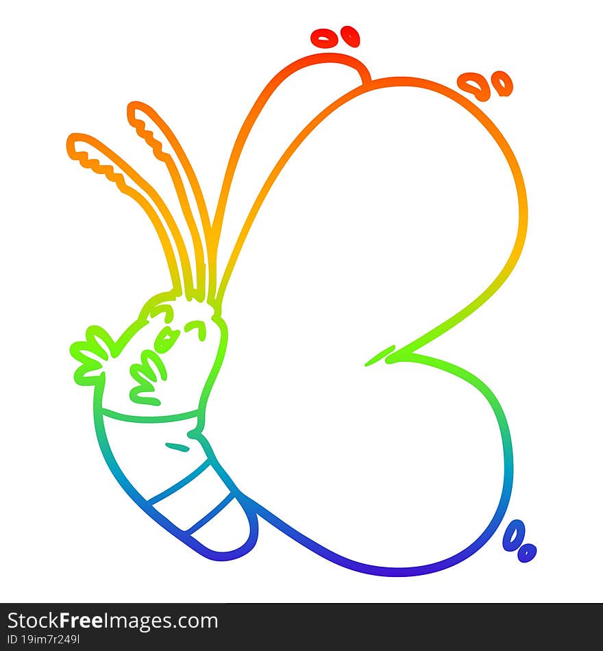 rainbow gradient line drawing funny cartoon butterfly