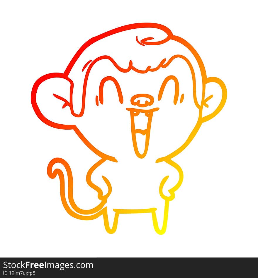 warm gradient line drawing cartoon laughing monkey