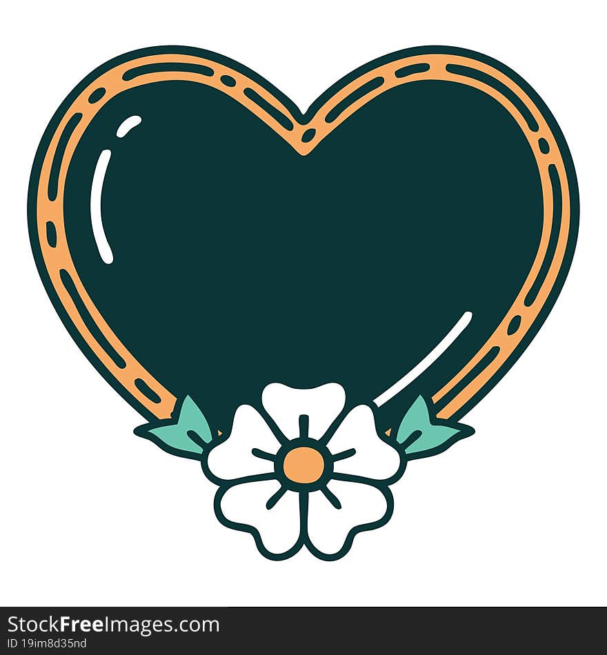 tattoo style icon of a heart and flower