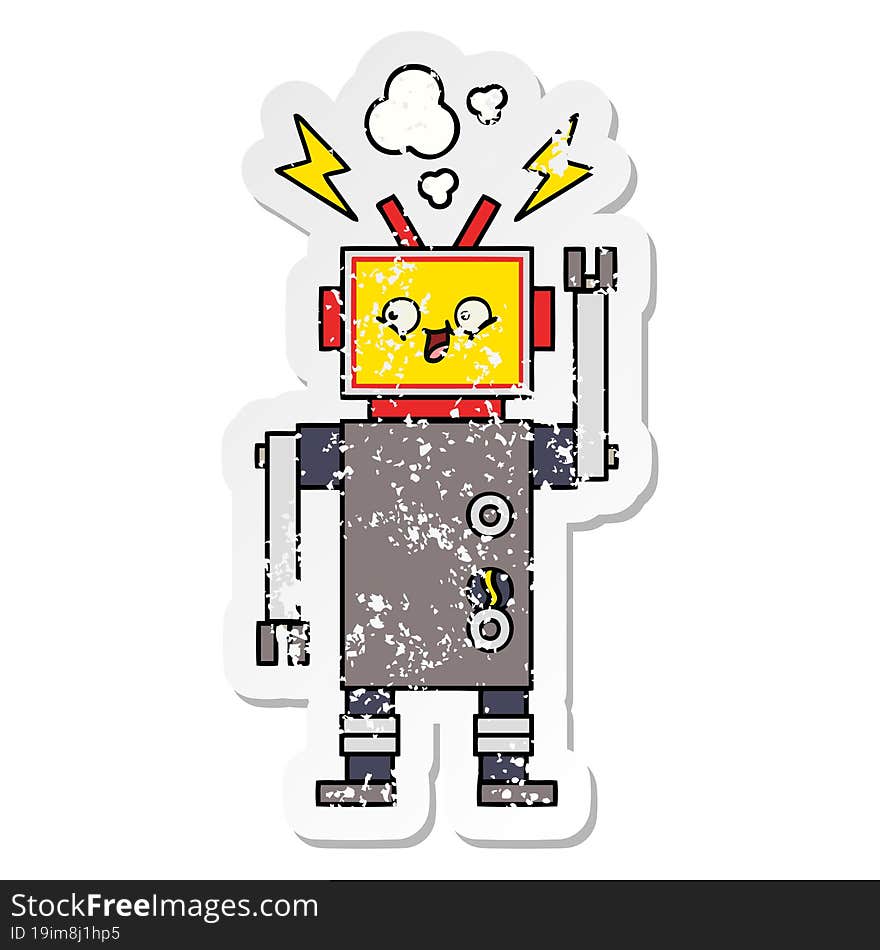 distressed sticker of a cute cartoon dancing robot