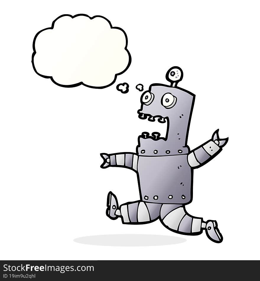 cartoon terrified robot with thought bubble