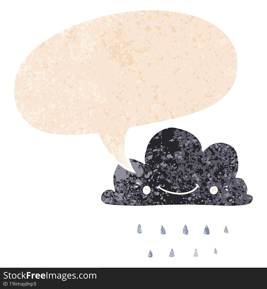 cartoon storm cloud and speech bubble in retro textured style