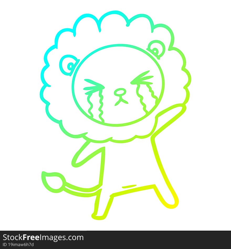 Cold Gradient Line Drawing Cartoon Crying Lion