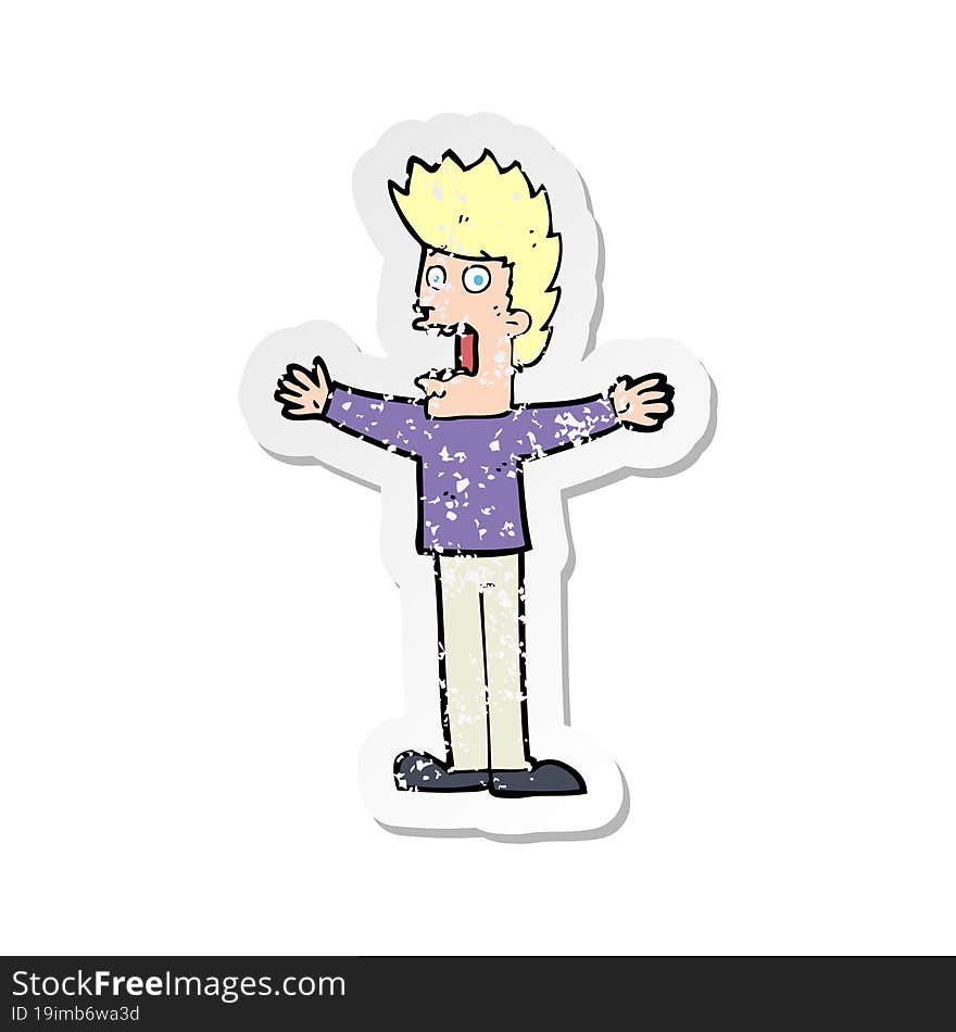 Retro Distressed Sticker Of A Cartoon Terrified Man