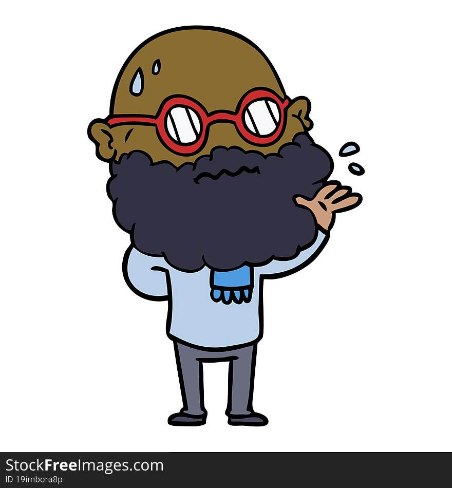 cartoon worried man with beard and spectacles. cartoon worried man with beard and spectacles