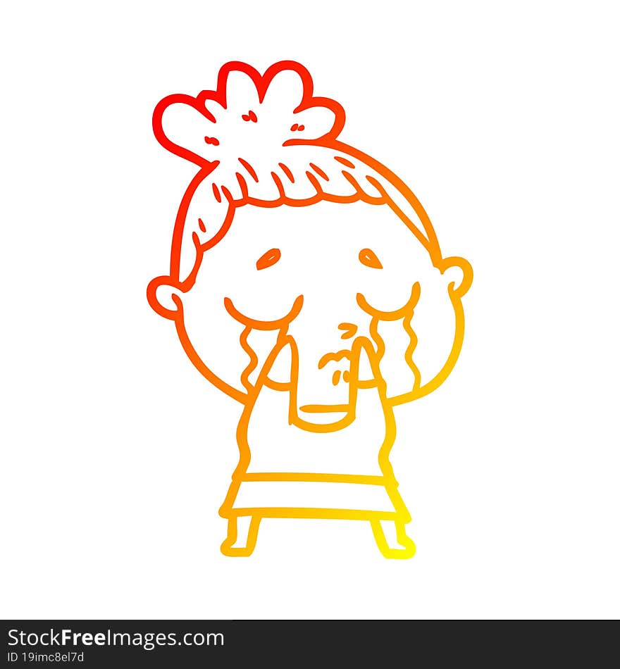 warm gradient line drawing of a cartoon crying woman