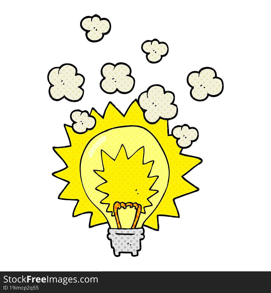 freehand drawn comic book style cartoon light bulb shining