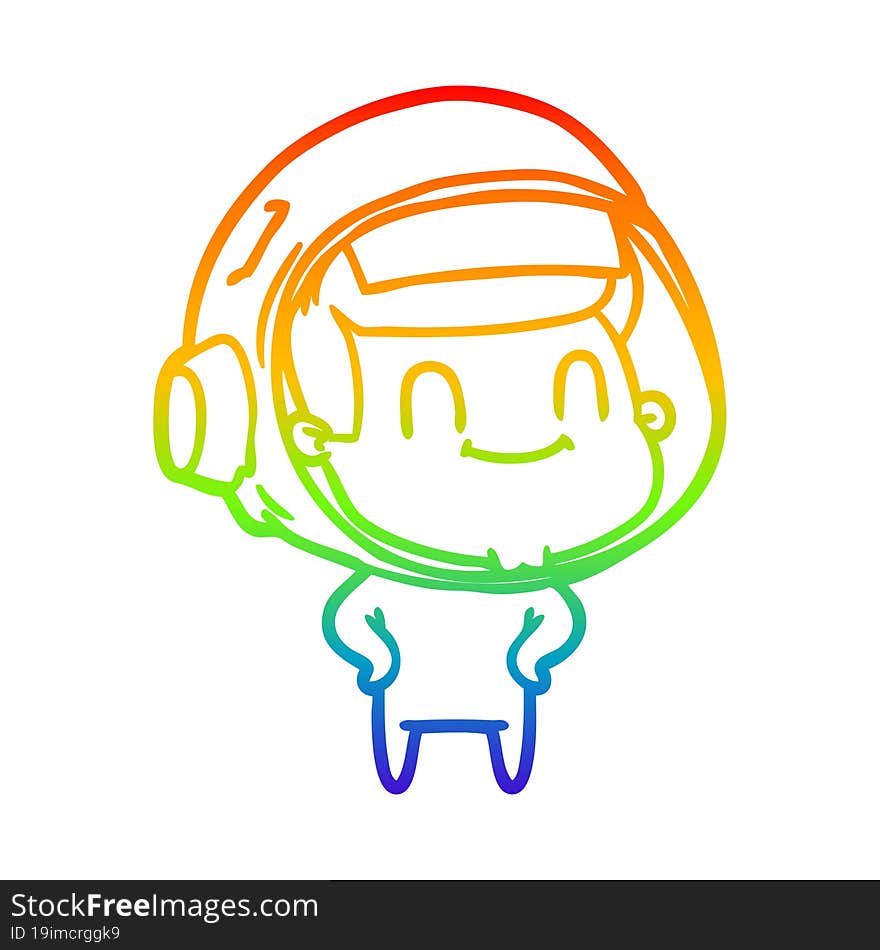 Rainbow Gradient Line Drawing Happy Cartoon Astronaut Man