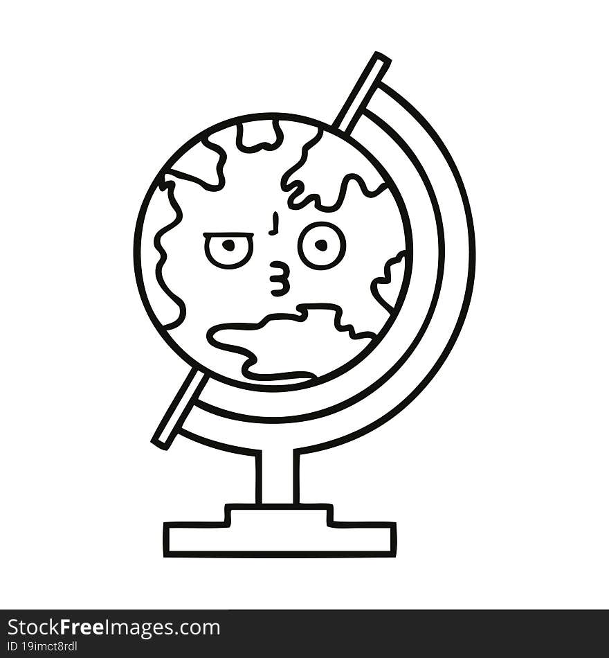 line drawing cartoon globe of the world