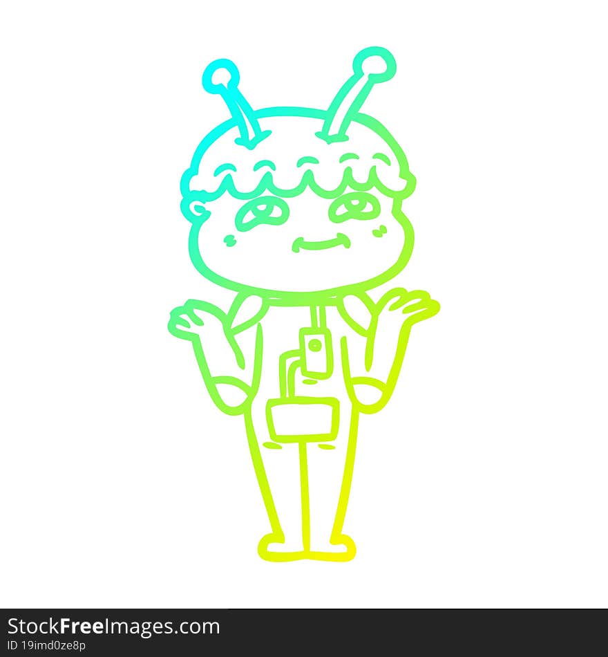 cold gradient line drawing friendly cartoon spaceman