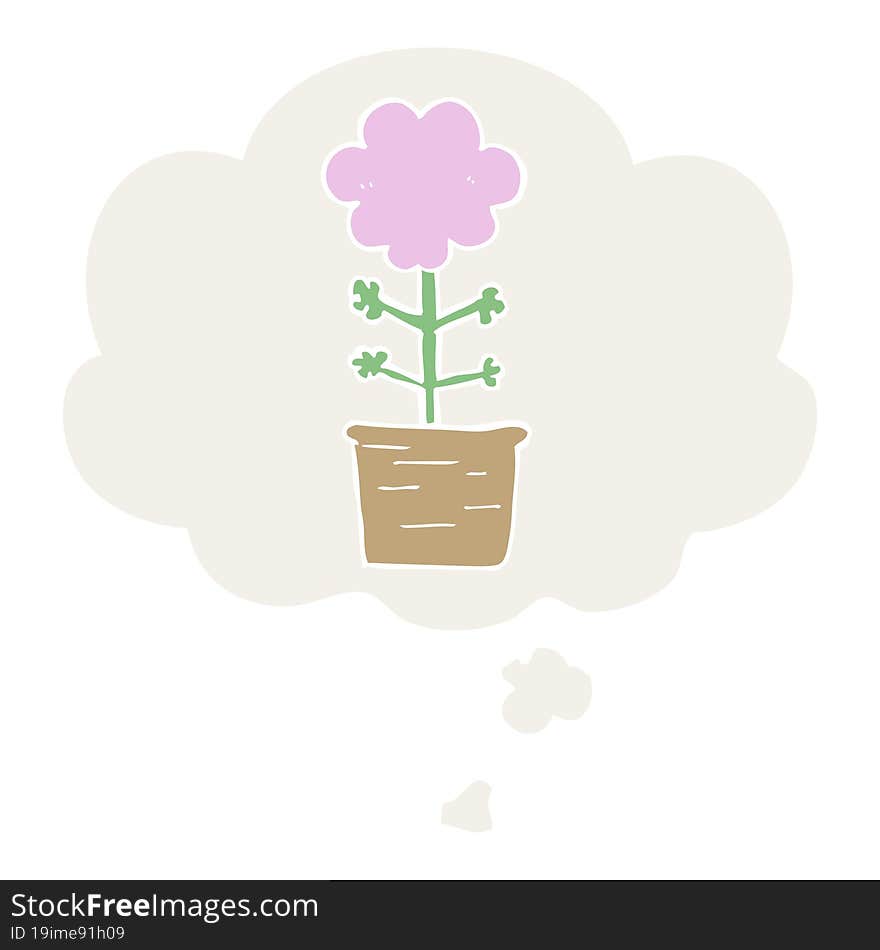 cute cartoon flower and thought bubble in retro style