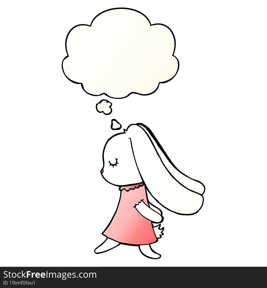 cute cartoon rabbit and thought bubble in smooth gradient style