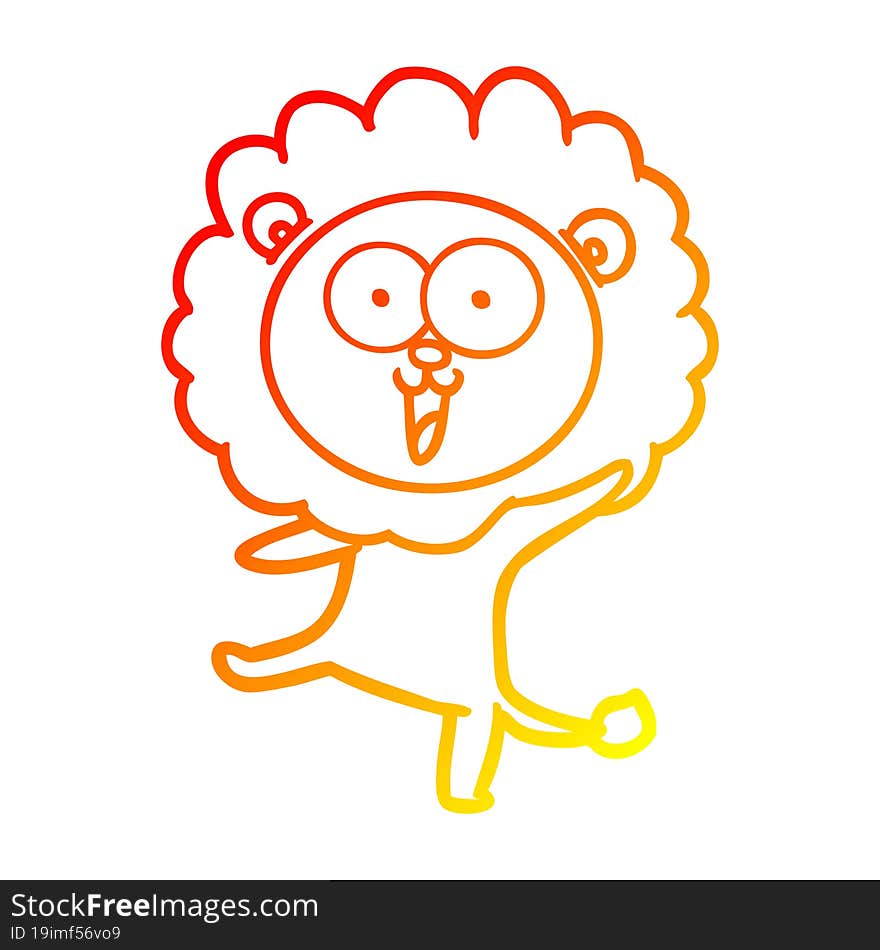 warm gradient line drawing of a happy cartoon lion