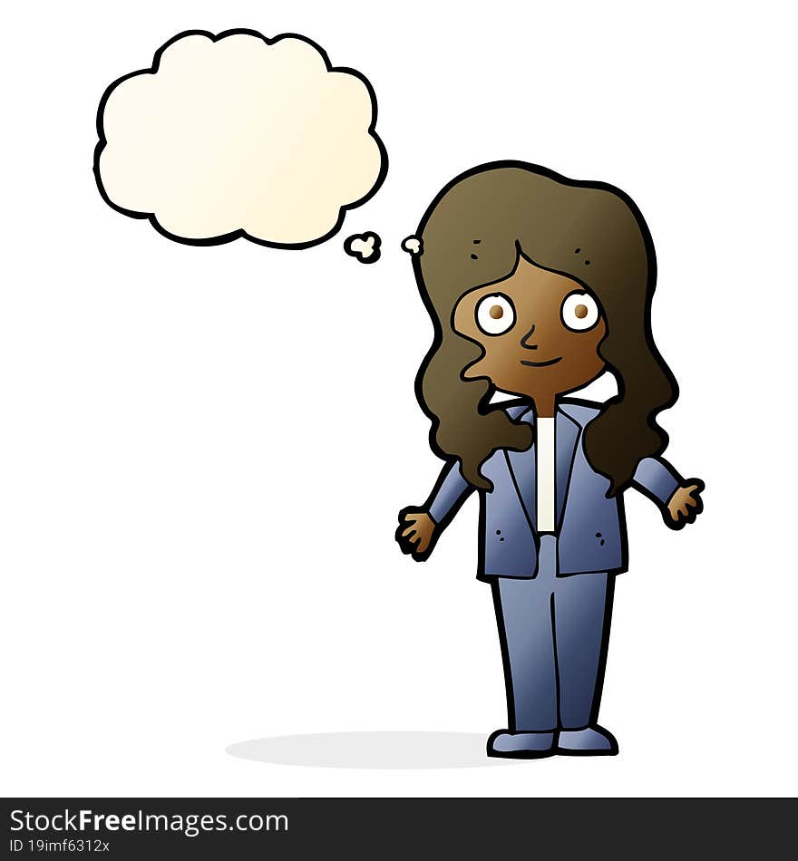 cartoon friendly business woman with thought bubble