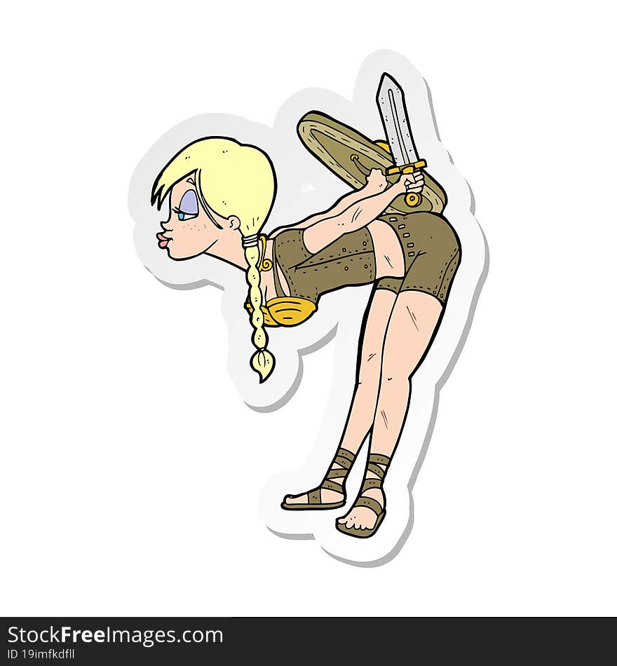 sticker of a cartoon viking girl bowing