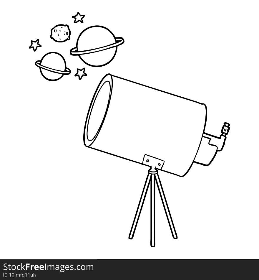 cartoon telescope looking at planets. cartoon telescope looking at planets