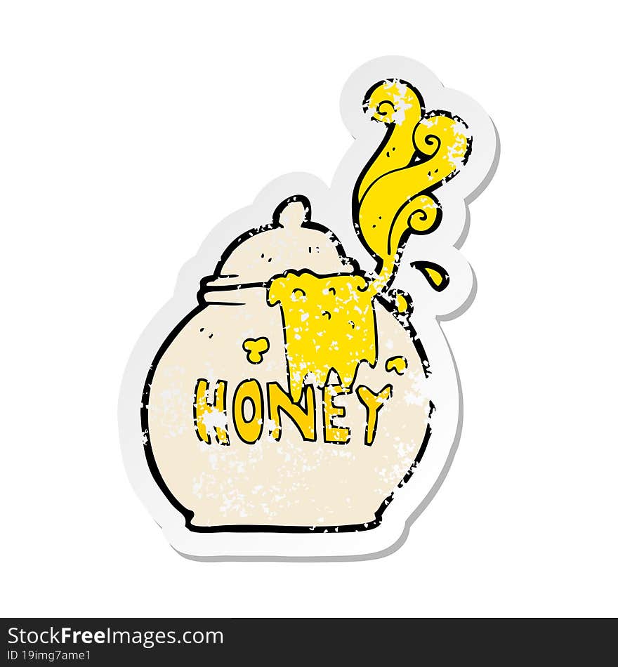 retro distressed sticker of a cartoon honey pot