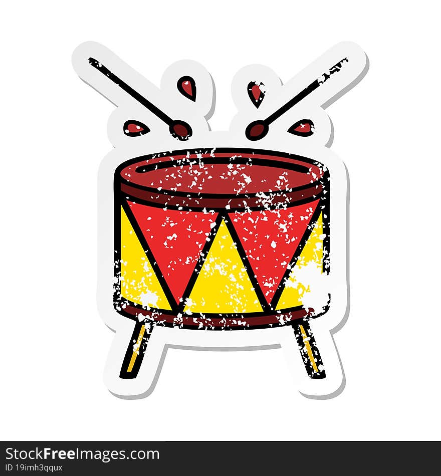 distressed sticker of a cute cartoon drum