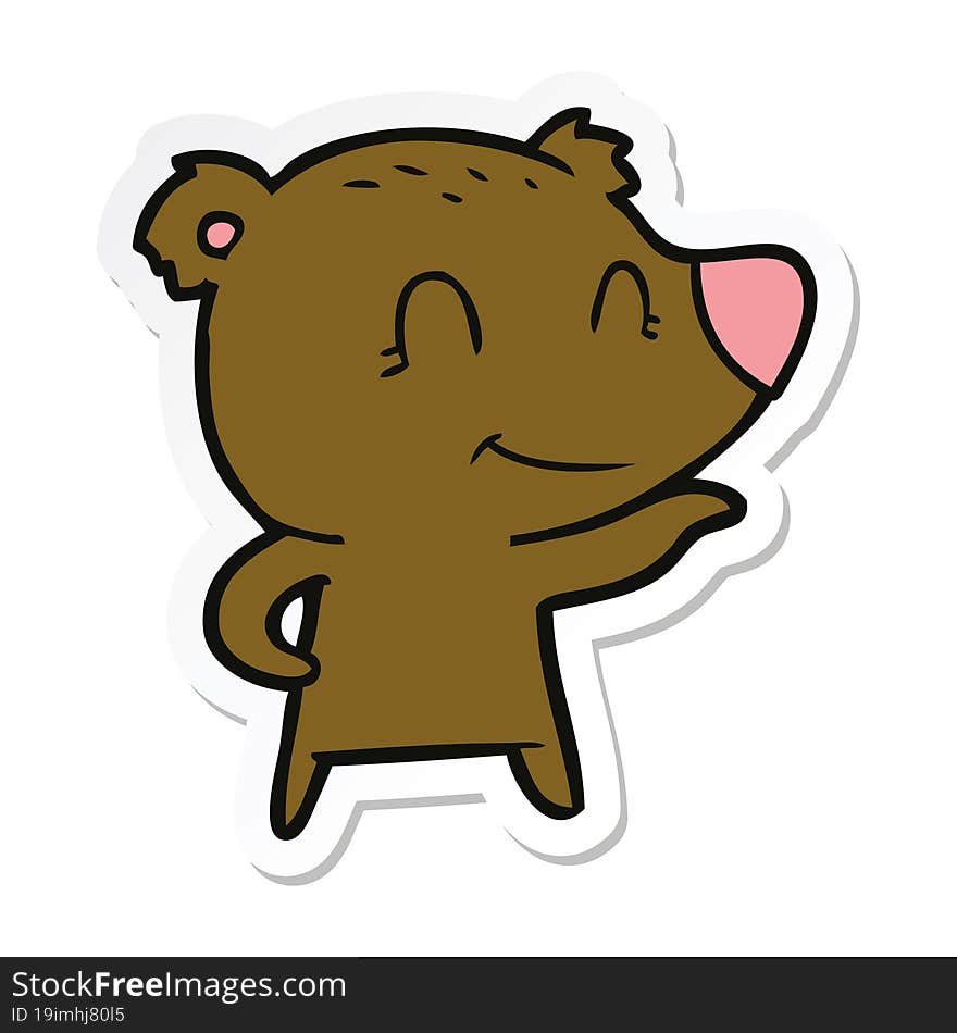 Sticker Of A Friendly Bear Cartoon