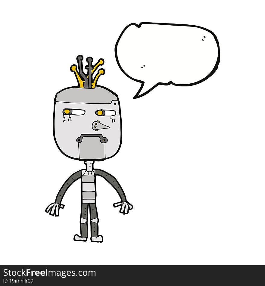 funny cartoon robot with speech bubble