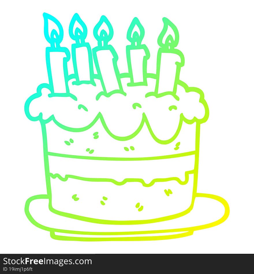 cold gradient line drawing of a cartoon birthday cake